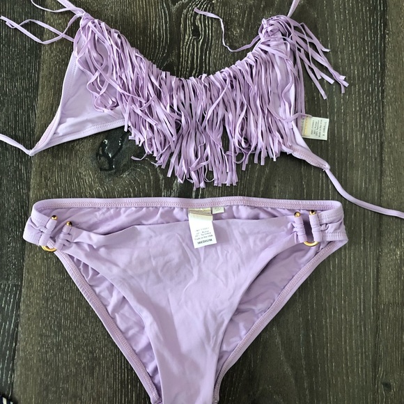 NWOT L*Space Audrey purple fringe bikini set - Picture 3 of 3
